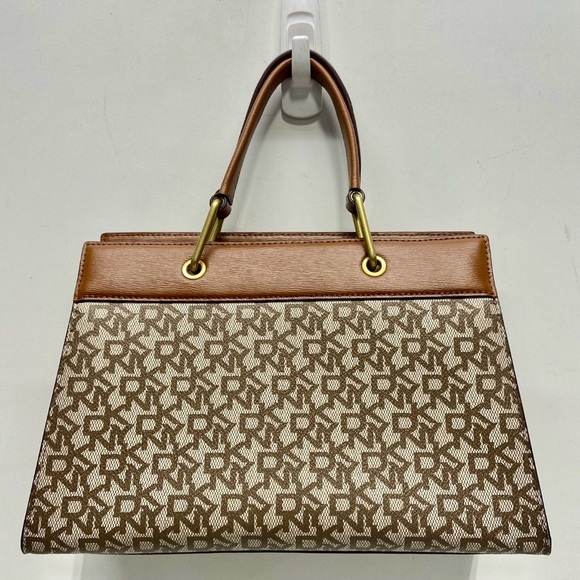 DKNY Bryant Monogram Canvas Top Handle Purse with chain strap. - Picture 3 of 6